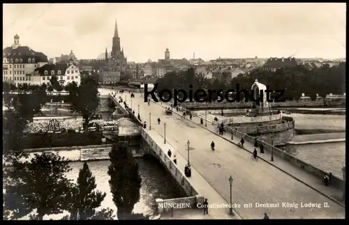 ALTE POSTKARTE MÜNCHEN CORNELIUSBRÜCKE MIT DENKMAL KÖNIG LUDWIG II. Munich Ansichtskarte postcard pca AK