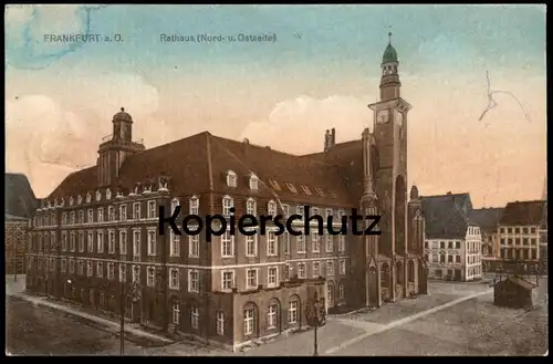 ALTE POSTKARTE FRANKFURT AN DER ODER RATHAUS NORD- UND OSTSEITE VERFASSER BESCHREIBT ANKUNFT IN DER GARNISON