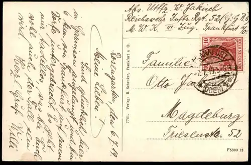 ALTE POSTKARTE FRANKFURT AN DER ODER RATHAUS NORD- UND OSTSEITE VERFASSER BESCHREIBT ANKUNFT IN DER GARNISON