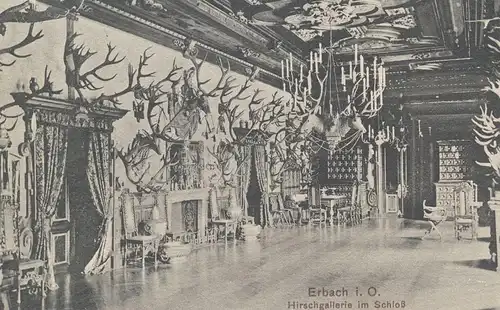 ALTE POSTKARTE ERBACH IM ODENWALD HIRSCHGALLERIE IM SCHLOSS HIRSCHGALERIE HIRSCH deer cerf  Ansichtskarte postcard cpa