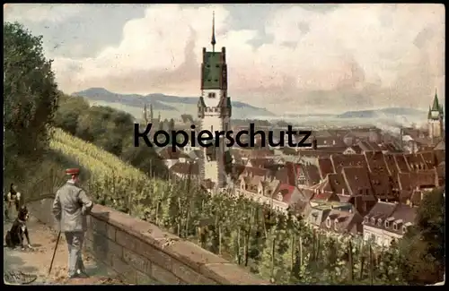 ALTE POSTKARTE FREIBURG IM BREISGAU VOM SCHLOSSBERG GESEHEN HEINRICH HOFFMANN HUND Boxer Schnauzer ? dog postcard cpa