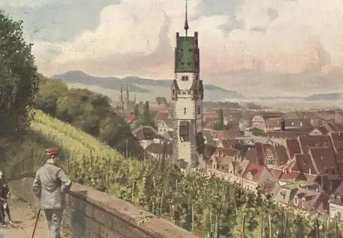 ALTE POSTKARTE FREIBURG IM BREISGAU VOM SCHLOSSBERG GESEHEN HEINRICH HOFFMANN HUND Boxer Schnauzer ? dog postcard cpa