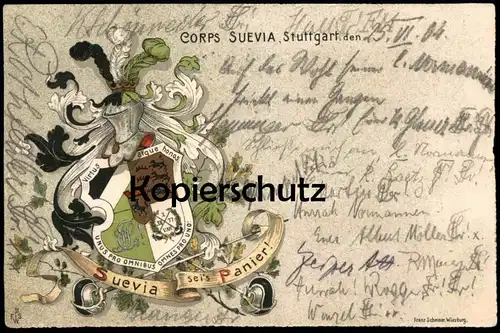 ALTE POSTKARTE CORPS SUEVIA STUTTGART STUDENTIKA STUDENTICA CORPS SUEVIA NACH NORMANNIA HANNOVER FRANZ SCHEINER VERLAG