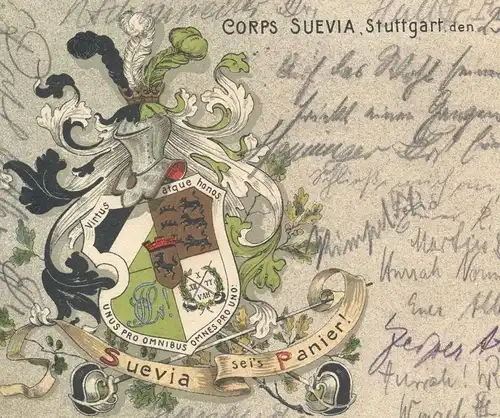 ALTE POSTKARTE CORPS SUEVIA STUTTGART STUDENTIKA STUDENTICA CORPS SUEVIA NACH NORMANNIA HANNOVER FRANZ SCHEINER VERLAG