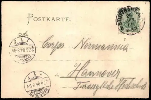 ALTE POSTKARTE CORPS SUEVIA STUTTGART STUDENTIKA STUDENTICA CORPS SUEVIA NACH NORMANNIA HANNOVER FRANZ SCHEINER VERLAG