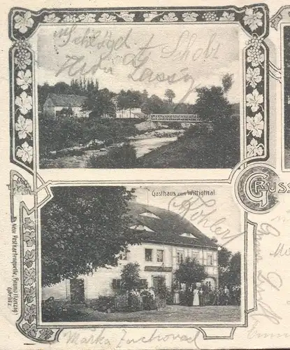 ALTE POSTKARTE GRUSS AUS DÖRFEL GASTHAUS ZUM WITTIGTHAL BÖHMEN VISKA VISNOVA FRYDLANT WEIGSDORF Ansichtskarte postcard