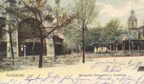 ALTE POSTKARTE AUGSBURG STADTGARTEN RESTAURATION MUSIKHALLE Restaurant Ansichtskarte postcard cpa AK