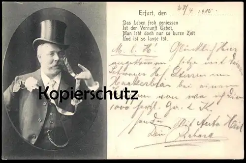 ALTE POSTKARTE ERFURT ÄLTERE HERR SPRUCH ZAUBERER ? MAGIER ? magician ? magicien ? Leben Tod Ansichtskarte postcard cpa