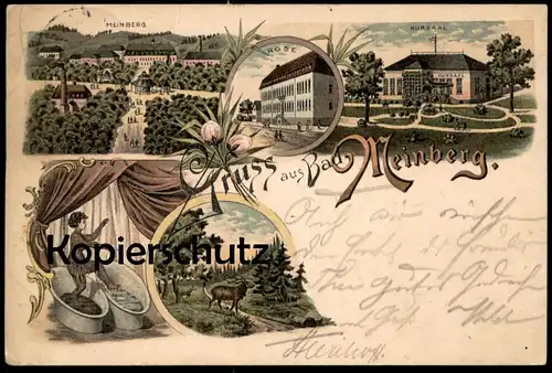 ALTE LITHO POSTKARTE GRUSS AUS BAD MEINBERG 1897 ROSE MOORBAD FRAU BEIM BADEN woman bath Ansichtskarte postcard cpa AK
