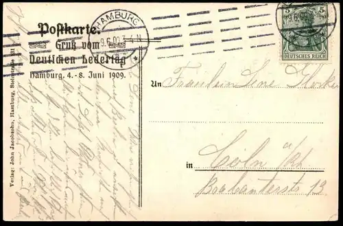 ALTE POSTKARTE HAMBURG GRUSS VOM DEUTSCHEN LEDERTAG 04.-08.06.1909 Leder leather day Ansichtskarte postcard cpa AK