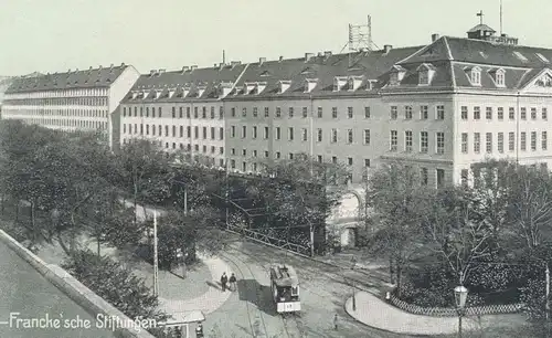 ALTE POSTKARTE HALLE SAALE FRANCKE'SCHE STIFTUNGEN Franckesche Strassenbahn Tram tramway Ansichtskarte postcard cpa AK