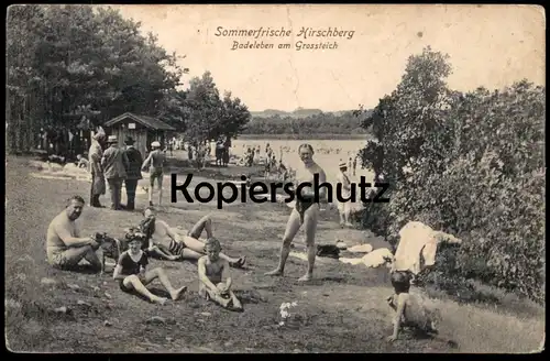 ALTE POSTKARTE HIRSCHBERG BADELEBEN AM GROSSTEICH Machovo jezero Bad bath bathing Stare Splavy Böhmen ceska republika AK