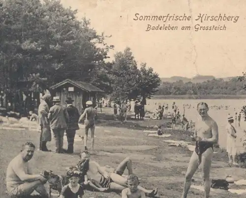 ALTE POSTKARTE HIRSCHBERG BADELEBEN AM GROSSTEICH Machovo jezero Bad bath bathing Stare Splavy Böhmen ceska republika AK