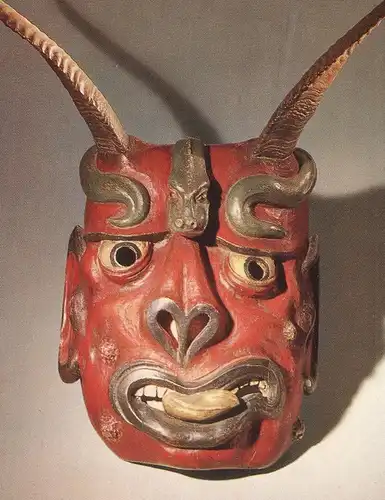 ÄLTERE POSTKARTE PERCHTENMASKE TIROL ODER SALZBURG BAYERISCHES NATIONALMUSEUM MÜNCHEN Teufel devil diable Krampus mask