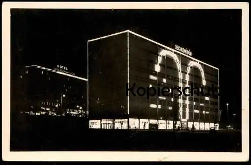 ALTE POSTKARTE ZLIN V NOCI HOTEL SPOLECENSKY DUM OBCHODNI DUM at night bei Nacht nuit Ansichtskarte postcard cpa AK