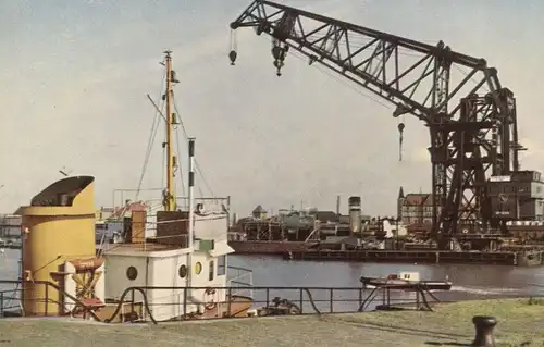 ÄLTERE POSTKARTE BREMERHAVEN GRÖSSTER SCHIFFSHEBEKRAN HAFEN port Kran crane grue postcard Ansichtskarte cpa AK