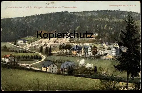 ALTE POSTKARTE ZSCHORLAUTAL SCENERIE AN DER TAUSCHERMÜHLE GLEESBERG TURM Zschorlau Ansichtskarte AK cpa postcard