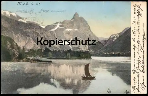 ALTE POSTKARTE NORGE ROMSDALSHORN boat Boot Norwegen norway Norvege See lake cpa AK Ansichtskarte postcard