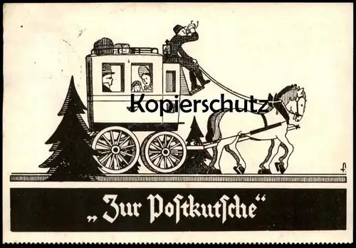 ALTE POSTKARTE PFORZHEIM ZUR POSTKUTSCHE AM LEOPOLDPLATZ 1938 Diligence Post Postkoets stagecoach postcard Ansichtskarte