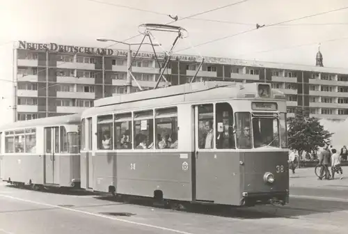 ÄLTERE POSTKARTE FRANKFURT ODER STRASSENBAHN 2 WESTKREUZ NEUES DEUTSCHLAND ZENTRALKOMITEE SED tram tramway cpa postcard