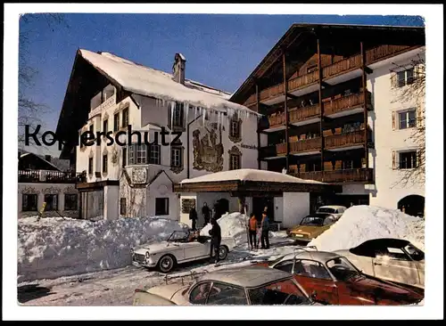 POSTKARTE HOTEL KARWENDELHOF SEEFELD TIROL KARMANN GHIA CABRIO SONNENUHR Sundial cadran Solaire Ansichtskarte cpa