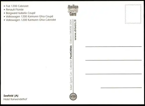 POSTKARTE HOTEL KARWENDELHOF SEEFELD TIROL KARMANN GHIA CABRIO SONNENUHR Sundial cadran Solaire Ansichtskarte cpa