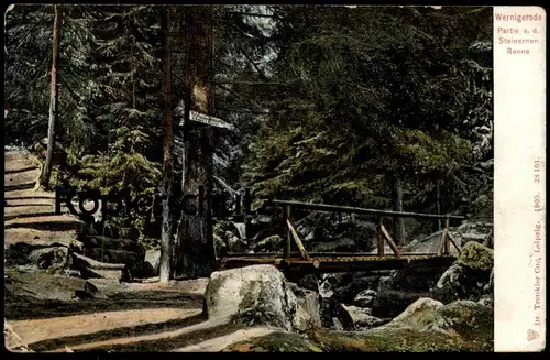ALTE POSTKARTE WERNIGERODE PARTIE AN DER STEINERNEN RENNE Steinerne Hinweisschild Hotel Harz AK Ansichtskarte postcard