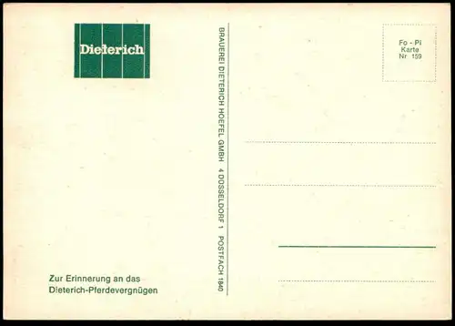 ÄLTERE POSTKARTE DIETERICH ALT BIER PFERDEVERGNÜGEN DÜSSELDORF Brauerei beer cerveza Kutsche Blesse postcard AK cpa