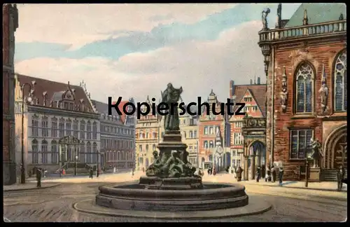 ALTE KÜNSTLER POSTKARTE BREMEN MARKTPLATZ MIT WILHADI-BRUNNEN fontaine fountain postcard cpa AK Ansichtskarte