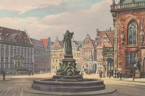 ALTE KÜNSTLER POSTKARTE BREMEN MARKTPLATZ MIT WILHADI-BRUNNEN fontaine fountain postcard cpa AK Ansichtskarte