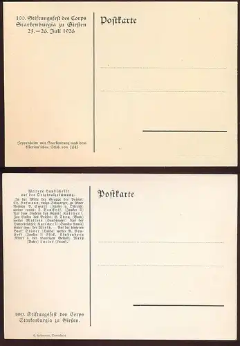 ALTE POSTKARTEN GIESSEN 100. STIFTUNGSFEST DES CORPS STARKENBURGIA 5 FESTPOSTKARTEN Studentica Studentika Heppenheim cpa