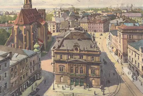 ALTE POSTKARTE TROPPAU OBERRING MIT THEATER UND PFARRKIRCHE OPAVA HORNI NAMESTI SUDETEN Tschechien Ansichtskarte