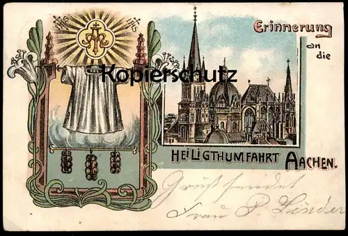 ALTE LITHO POSTKARTE ERINNERUNG AN DIE HEILIGTHUMFAHRT AACHEN Heiligtumfahrt Ansichtskarte postcard AK cpa