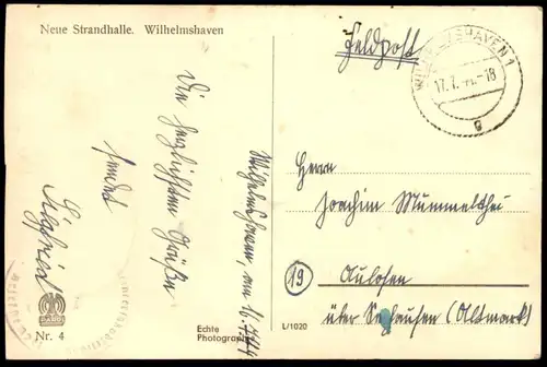 ALTE POSTKARTE WILHELMSHAVEN NEUE STRANDHALLE 1944 Niedersachsen Ansichtskarte AK cpa postcard