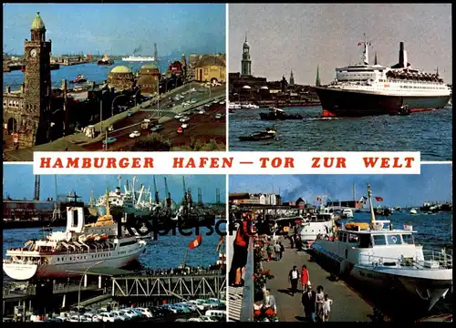 ÄLTERE POSTKARTE HAMBURG HAMBURGER HAFEN TOR ZUR WELT Jugendherberge harbour port puerto Fähre Dampfer Schiff ship