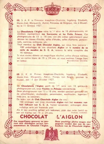 ALTES FOTO PRINCESSE JOSEPHINE-CHARLOTTE MARGUERITE DE BELGIQUE 11.10.1927 CHOCOLAT L'AIGLON 19 cm x 14 cm photo Bild