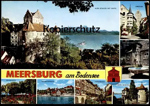 ÄLTERE POSTKARTE MEERSBURG AM BODENSEE STEIGSTRASSE OBERTOR ALTES SCHLOSS SEEANLAGEN SCHIFFSSTEMPEL ALLGÄU Ansichtskarte