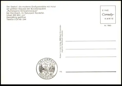 ÄLTERE POSTKARTE RURSEE SCHWAMMENAUEL MIT SEEHOF HEIMBACH NATURPARK NORDEIFEL Ansichtskarte AK postcard cpa