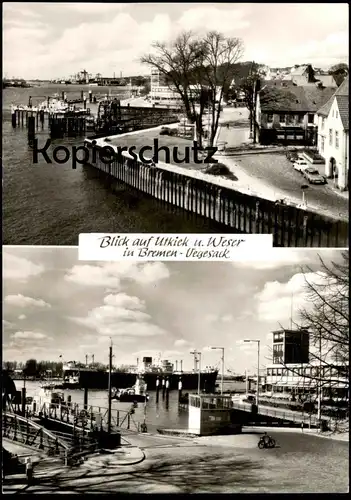 ÄLTERE POSTKARTE BREMEN-VEGESACK BLICK AUF UTKIEK FÄHRE ferry Haven Hafen harbour port Ansichtskarte postcard AK cpa