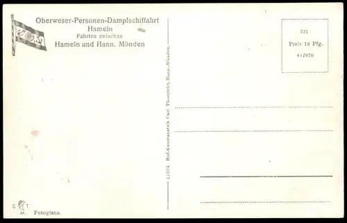 ALTE POSTKARTE CARLSHAFEN OBERWESER PERSONEN DAMPFSCHIFFAHRT HAMELN Dampfer Schiff cargo ship Ansichtskarte postcard cpa
