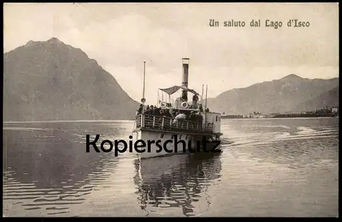ALTE POSTKARTE UN SALUTO DAL LAGO D'ISEO Sebino Dampfer Schiff Fähre ship Ansichtskarte postcard cpa AK