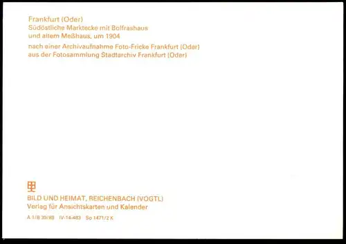 ÄLTERE POSTKARTE FRANKFURT ODER SÜDÖSTLICHE MARKTECKE MIT BOLFRASHAUS UND ALTES MESSHAUS Brand und Bester Ansichtskarte