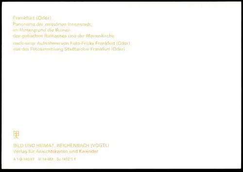 ÄLTERE POSTKARTE FRANKFURT ODER PANORAMA DER ZERSTÖRTEN INNENSTADT IM HINTERGRUND RUINEN RATHAUS & MARIENKIRCHE 1945 WW