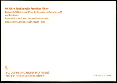 ÄLTERE POSTKARTE FRANKFURT ODER HALTESTELLE WILHEMSPLATZ STRASSENBAHN TRIEBWAGEN 53 OMNIBUS tram tramway Ansichtskarte