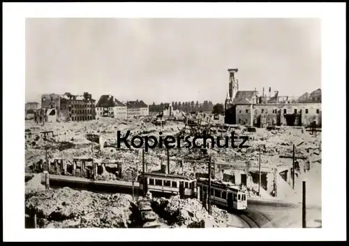 ÄLTERE POSTKARTE FRANKFURT ODER BLICK AUF DIE ZERSTÖRTE INNENSTADT STRASSENBAHN RICHTSTRASSE KARL-MARX-STRASSE 1945 WW