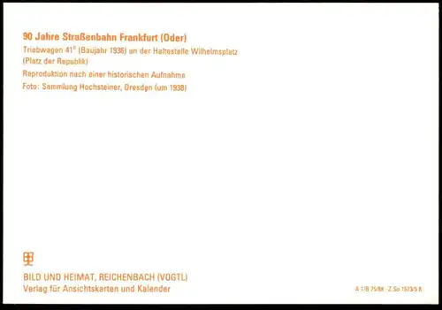 ÄLTERE POSTKARTE FRANKFURT ODER HALTESTELLE WILHEMSPLATZ STRASSENBAHN TRIEBWAGEN 41 tram tramway Ansichtskarte postcard