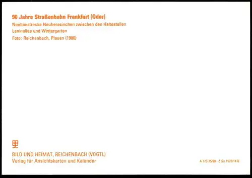 ÄLTERE POSTKARTE FRANKFURT ODER NEUBAUSTRECKE NEUBERESINCHEN LENINALLEE STRASSENBAHN tram tramway Ansichtskarte AK cpa