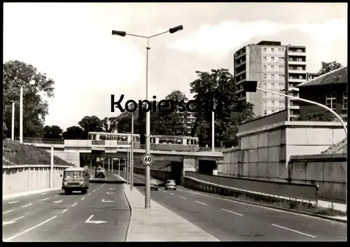 ÄLTERE POSTKARTE FRANKFURT ODER STRASSENBAHNBRÜCKE ERNST-THÄLMANN-STRASSE STRASSENBAHN tram tramway Ansichtskarte AK cpa