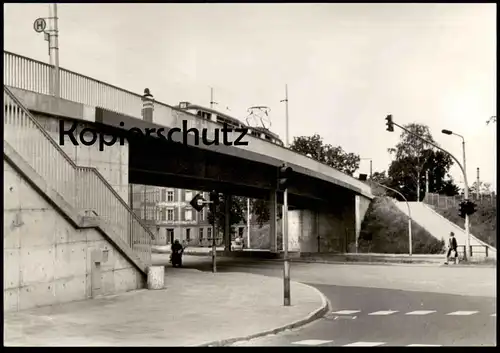 ÄLTERE POSTKARTE FRANKFURT ODER STRASSENBAHNBRÜCKE ÜBER DIE HEINRICH-HILDEBRANDT-STRASSE STRASSENBAHN tram tramway