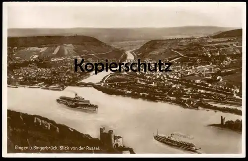 ALTE POSTKARTE BINGEN UND BINGERBRÜCK BLICK VON DER ROSSEL DAMPFER steam ship Schiff Ansichtskarte postcard cpa AK